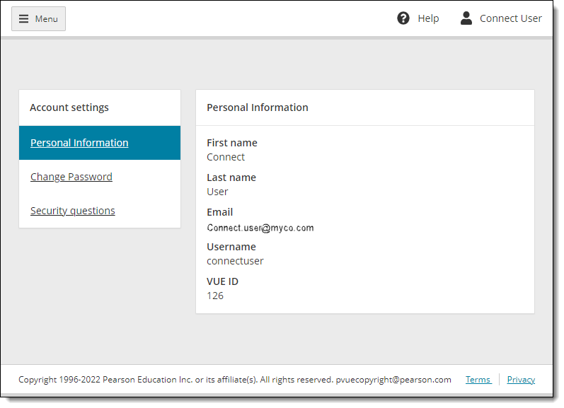 The VUE ID is listed in the Account settings Personal Information.